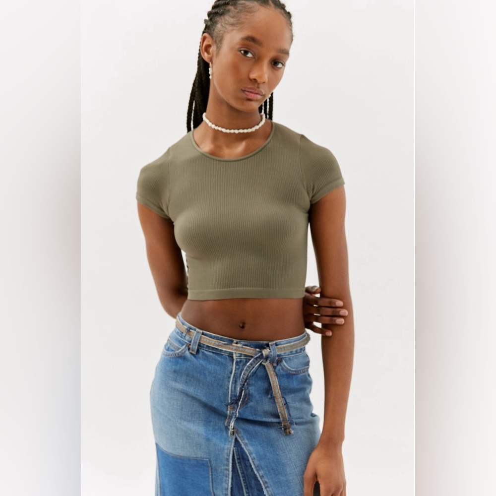 Out From Under Everyday Seamless Ribbed Knit Tee - Olive Green